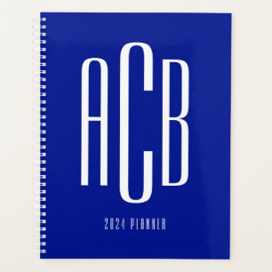 Agenda Monograma Azul Real Simples de Três Letras