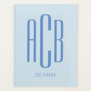 Agenda Monograma Azul Simples de Três Letras