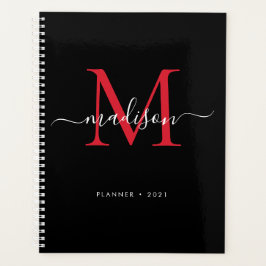 Agenda Monograma Black Burgundy Girly Script Name 2021