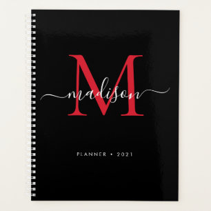 Agenda Monograma Black Burgundy Girly Script Name 2021