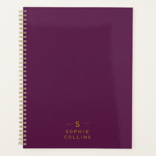 Agenda Monograma Blush Purple Dourado Nome Elegante Minim