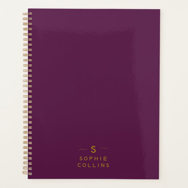 Agenda Monograma Blush Purple Dourado Nome Elegante Minim (Frente)