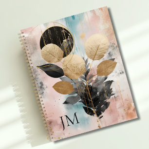 Agenda Monograma Botânico Dourado Elegante