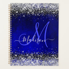 Agenda Monograma branco azul-prateado azul brilhante