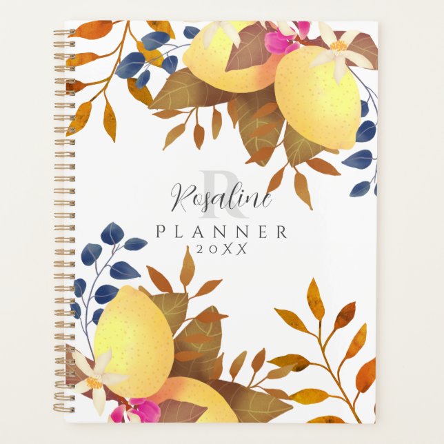 Agenda Monograma Branco Chic Limão (Frente)