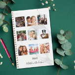 Agenda Monograma branco de mármore de colagem de fotos 20<br><div class="desc">Faça sua própria colagem de fotos da família como presente ou para você mesmo. Use quatro, 9 das suas fotos favoritas de sua família, amigos, destino de viagem de sonho ou animal de estimação! Personalize e adicione um nome e um ano. O nome é escrito com um moderno estilo escrito...</div>