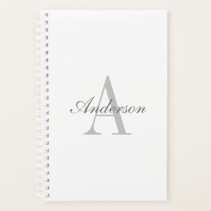 Agenda Monograma branco e Cinza elegante
