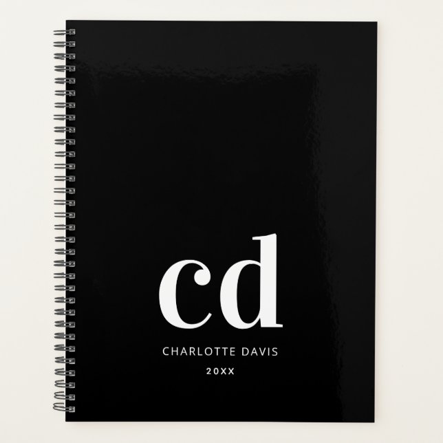 Agenda Monograma branco preto elegante (Frente)