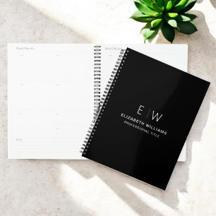 Agenda Monograma branco preto profissional inicial