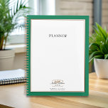 Agenda Monograma branco verde simples<br><div class="desc">Este design traz um estilo moderno e profissional à sua marca de negócios. O seu nome comercial é destacado elegantemente numa bela estrutura dourada. Facilmente personalizável para incluir seus detalhes comerciais.</div>