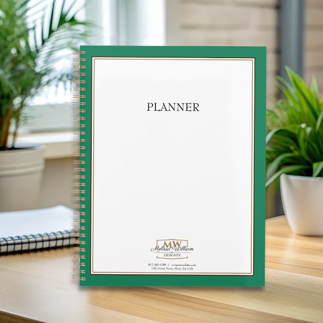 Agenda Monograma branco verde simples (Criador carregado)
