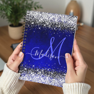 Agenda Monograma brilhante falso azul real fofo