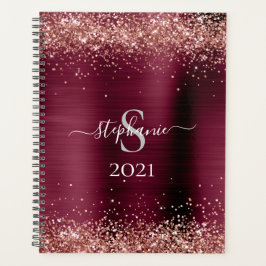Agenda Monograma Burgundy Brown Faux-Glitter Girly Glam