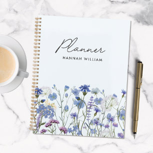 Agenda Monograma Campo de Flores Silvestres Aquarela Azul