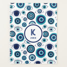 Agenda Monograma Chic Azul Branco Olho Grego do Mal