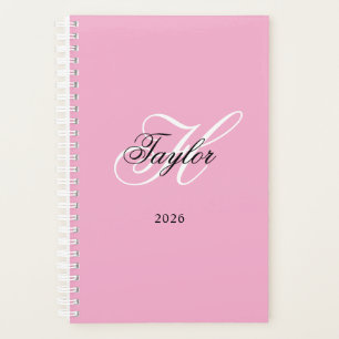 Agenda Monograma Chique Preto e Branco Rosa
