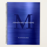 Agenda Monograma Clássico Azul Metálico Bruto Simples<br><div class="desc">Planner Simples de Monograma Clássico Azul Metálico Bruto</div>