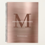 Agenda Monograma Clássico Dourado com Rosa Metálico Bruto<br><div class="desc">Planner Simples de Monograma Clássico com Rosa Metálico Dourado</div>