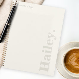 Agenda Monograma Clássico Elegante Mínimo Nome Branco de 