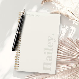 Agenda Monograma Clássico Elegante Mínimo Nome Branco de 