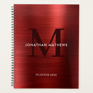 Agenda Monograma Clássico Vermelho e Rubi Metálico Simple