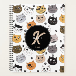 Agenda Monograma Colorido de Gatos Engraçados e Pata