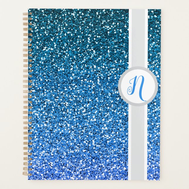 Agenda Monograma com Brilho Azul  (Frente)