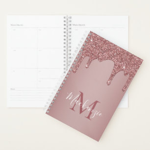 Agenda Monograma com brilho Dourado de Rosa de luxo