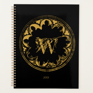 Agenda Monograma com Dificuldade de Vintage Rústica Preta