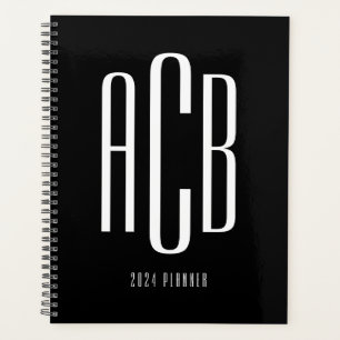 Agenda Monograma com três letras preto e branco simples