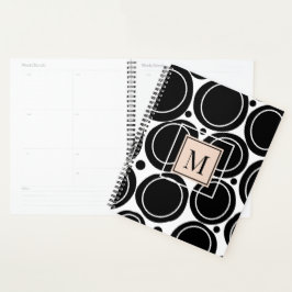 Agenda Monograma Cor-de-rosa branco preto-Abstrato modern