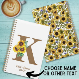 Agenda Monograma Cores de Água Cachorro de Girassol Perso