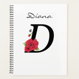 Agenda Monograma D, letra D, flores, monograma, monograma