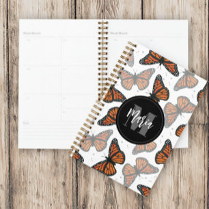 Agenda Monograma da Borboleta Monarca Elegante Moderna