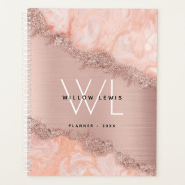 Agenda Monograma da Glitter do Gito do Agite Rosa com Lâm