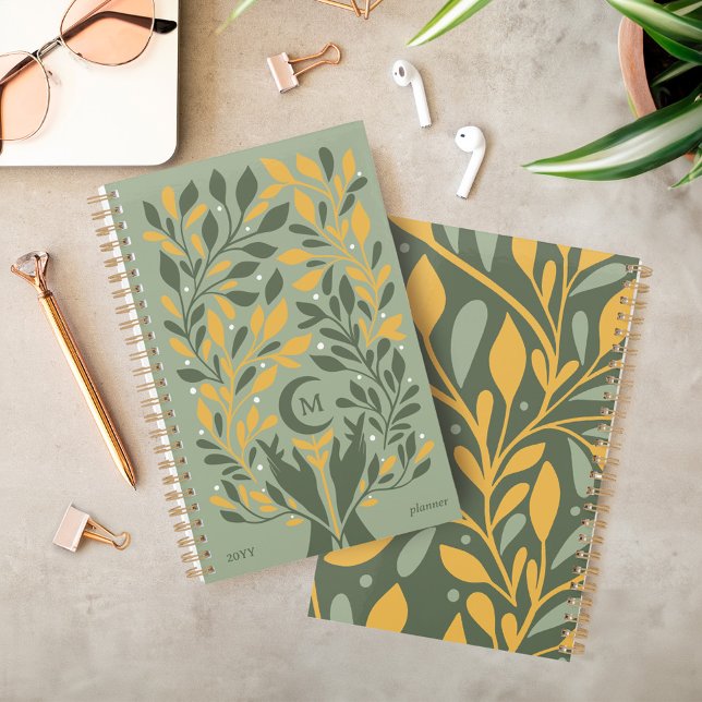 Agenda Monograma da Lua do Crescente Celestial (Spiritual Hands Celestial Crescent Moon Monogram Planner)