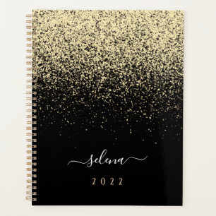 Agenda Monograma da Menina Glitter Dourada Preta