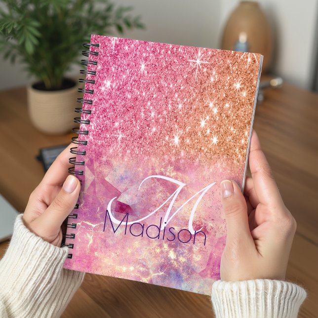 Agenda Monograma da rosa de microfone branco cor-de-rosa (Criador carregado)