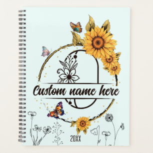 Agenda Monograma das flores suntuosas borboletas letra O