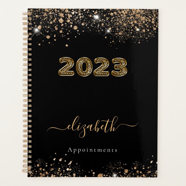 Agenda Monograma de 2023 da glitter-de-ouro-preto (Frente)