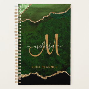 Agenda Monograma de 2024 do Agitador Dourado Verde Elegan