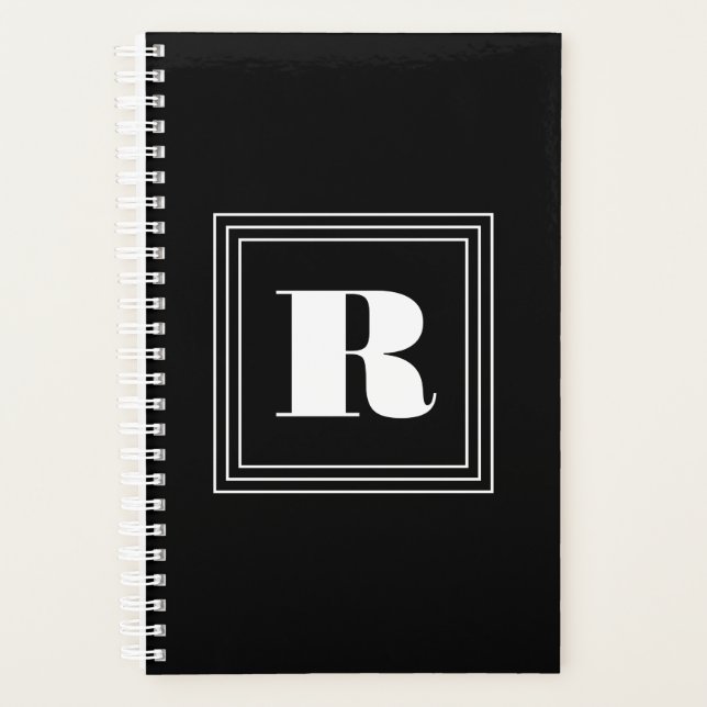 Agenda Monograma de 3 Quadros | Preto e branco (Frente)