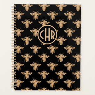 Agenda Monograma De Abelhas Rainhas Douradas E Pretas