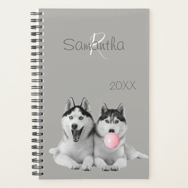 Agenda Monograma de Animal Cachorro Chiclete Husky Siberi (Frente)