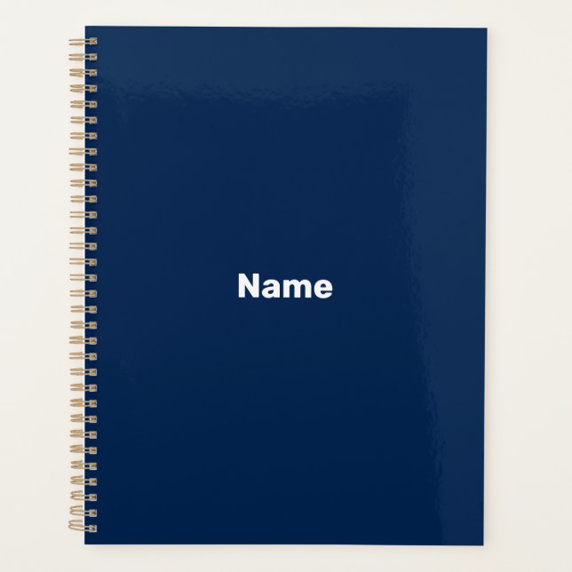 Agenda Monograma de ano de texto personalizado azul-marin (Frente)