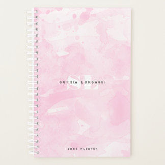 Agenda Monograma de Aquarela Rosa Minimalista