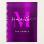 Agenda Monograma de Assinatura Magenta Roxa Metálica<br><div class="desc">Crie seu próprio nome personalizado feminino e planejador monograma ou livro de marcação para ela. O gráfico magenta roxo falso metálico de folha de papel digital será impressão como uma foto. Monograma contemporâneo roxo e branco de cor pinto com design de caligrafia elegante com estilo de assinatura pode ser personalizado....</div>