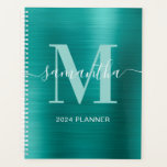 Agenda Monograma de Assinatura Metálica Aqua Teal<br><div class="desc">Crie seu próprio planejador ou livro de compromissos personalizado com nome e monograma feminino.
O gráfico de arte digital de folha metálica falsa aqua teal irá imprimir como uma foto.
Monograma contemporâneo em azul claro e branco com design de caligrafia elegante em estilo de assinatura pode ser personalizado.</div>