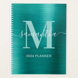 Agenda Monograma de Assinatura Metálica Aqua Teal