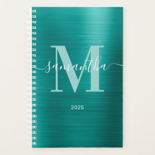 Agenda Monograma de Assinatura Metálico Aqua Teal